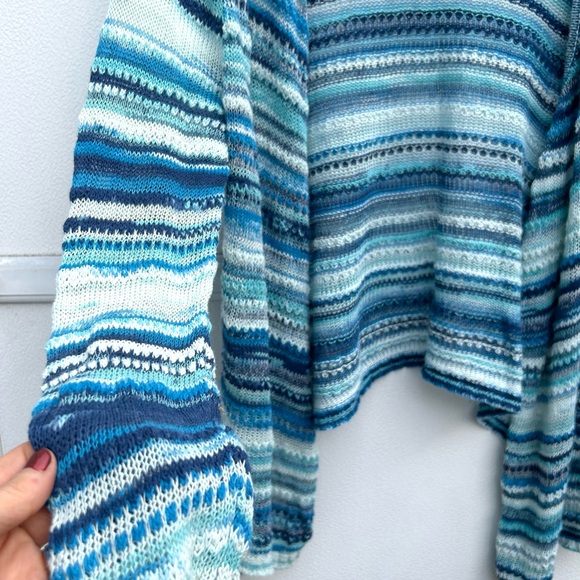 J Jill open front cardigan sweater large linen cotton blend blue striped knit - Picture 11 of 13